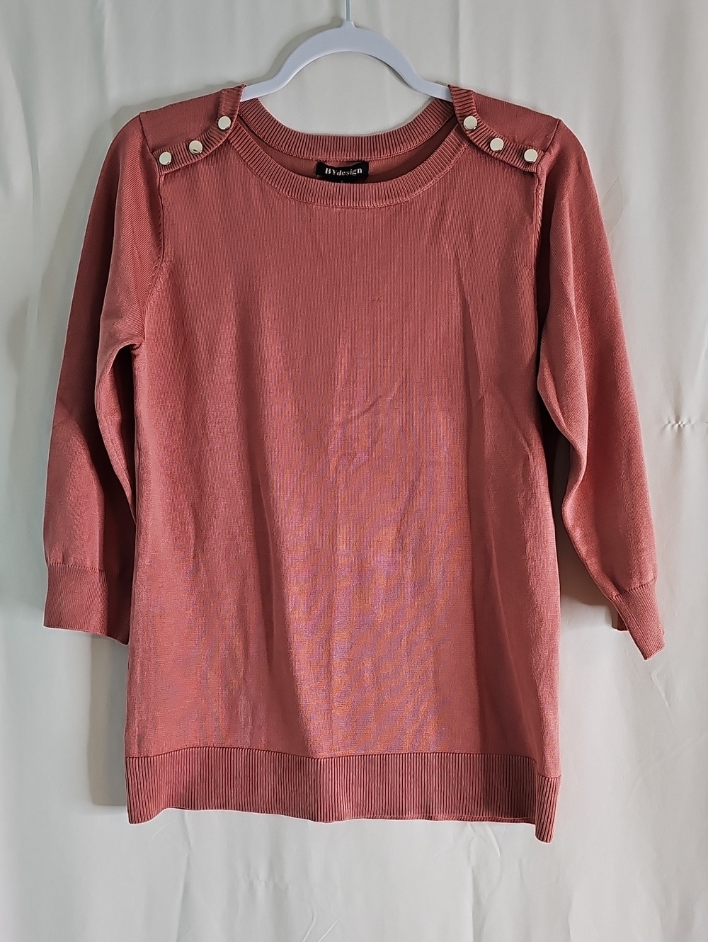 BY Design Dusty Rose Button-Shoulder Crewneck Sweater
